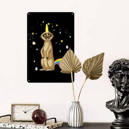 Meerkat Unicorn Black Metal Poster Wall Art Decor Sign