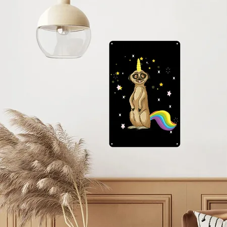 Meerkat Unicorn Black Metal Poster Wall Art Decor Sign