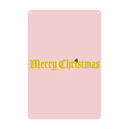 Merry Christmas Cream Heather Pink Metal Poster Wall Art Decor Sign