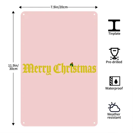 Merry Christmas Cream Heather Pink Metal Poster Wall Art Decor Sign
