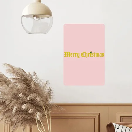 Merry Christmas Cream Heather Pink Metal Poster Wall Art Decor Sign