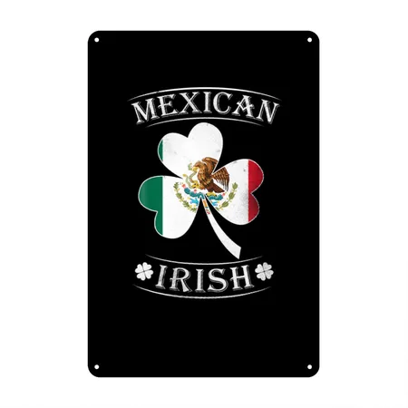 Mexican Irish Shamrock St Patricks Day Black Metal Poster Wall Art Decor Sign