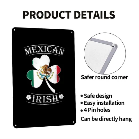 Mexican Irish Shamrock St Patricks Day Black Metal Poster Wall Art Decor Sign