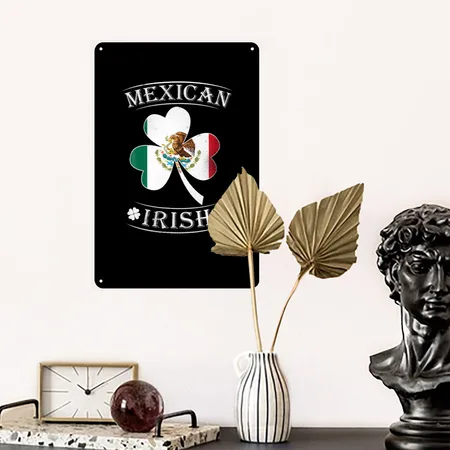 Mexican Irish Shamrock St Patricks Day Black Metal Poster Wall Art Decor Sign