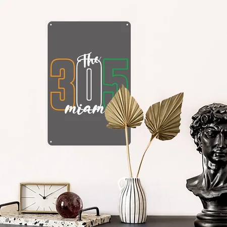 Miami 305 Area Code - Typography Art Charcoal Grey Metal Poster Wall Art Decor Sign