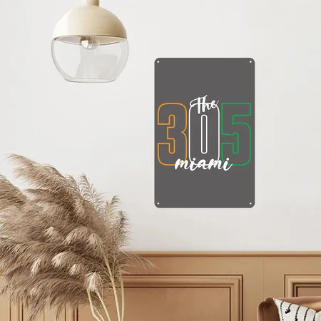 Miami 305 Area Code - Typography Art Charcoal Grey Metal Poster Wall Art Decor Sign