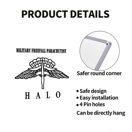 Military Freefall Parachutist - HALO White/black Metal Poster Wall Art Decor Sign
