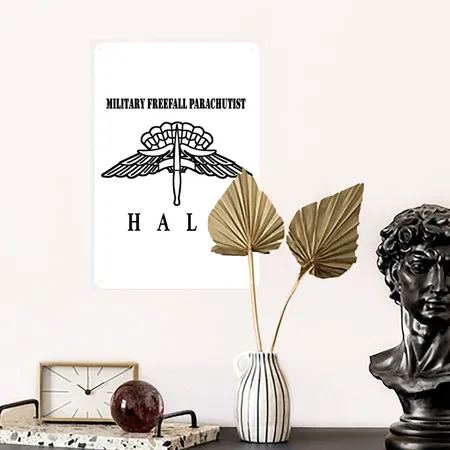 Military Freefall Parachutist - HALO White/black Metal Poster Wall Art Decor Sign