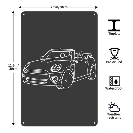Mini Cooper Convertible Heather Black Metal Poster Wall Art Decor Sign