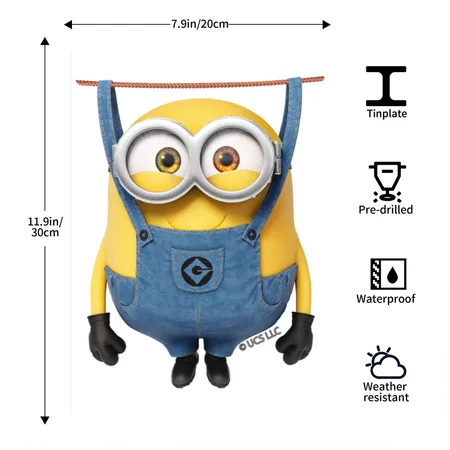Minions Bob Hanging On The Clothesline White Matte Metal Poster Wall Art Decor Sign