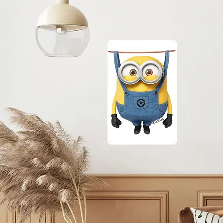 Minions Bob Hanging On The Clothesline White Matte Metal Poster Wall Art Decor Sign
