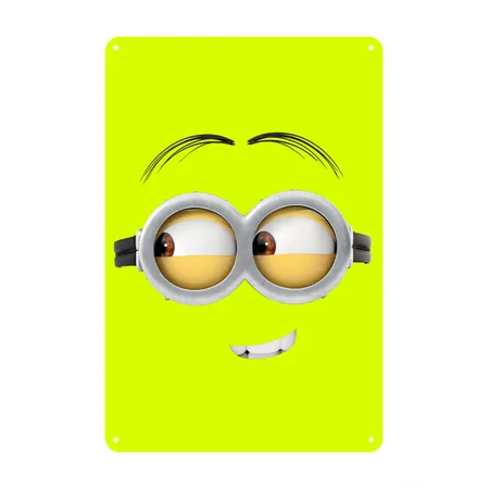 Minions Dave Face Costume Neon Yellow Metal Poster Wall Art Decor Sign