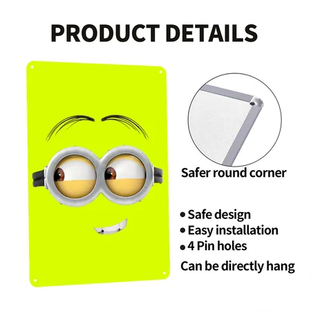 Minions Dave Face Costume Neon Yellow Metal Poster Wall Art Decor Sign