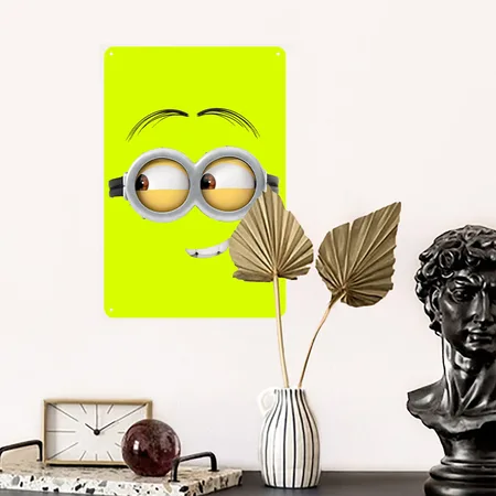 Minions Dave Face Costume Neon Yellow Metal Poster Wall Art Decor Sign