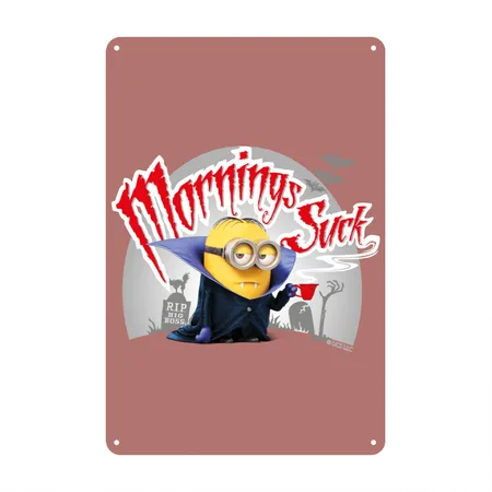 Minions Dave Mornings Suck Mauve Metal Poster Wall Art Decor Sign