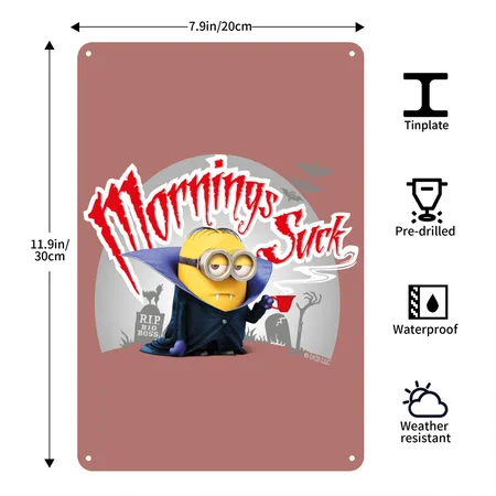 Minions Dave Mornings Suck Mauve Metal Poster Wall Art Decor Sign