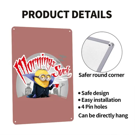 Minions Dave Mornings Suck Mauve Metal Poster Wall Art Decor Sign