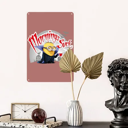 Minions Dave Mornings Suck Mauve Metal Poster Wall Art Decor Sign