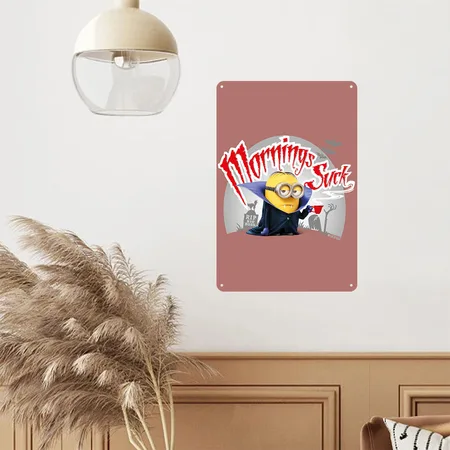Minions Dave Mornings Suck Mauve Metal Poster Wall Art Decor Sign