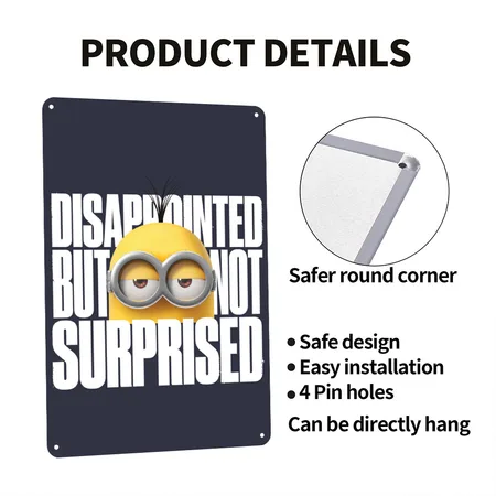 Minions Kevin Disappointed But Not Surprised Navy/heather Gray Metal Poster Wall Art Decor Sign