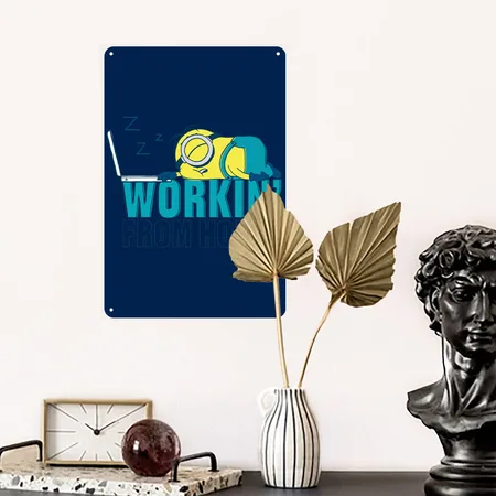 Minions Stuart Working From Home Navy Metal Poster Wall Art Decor Sign
