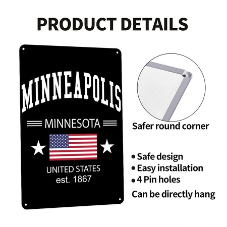 Minneapolis Black Metal Poster Wall Art Decor Sign