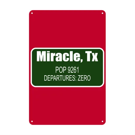 Miracle, Tx Pop 9261 Departures Zero Apparel Red Metal Poster Wall Art Decor Sign