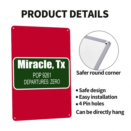 Miracle, Tx Pop 9261 Departures Zero Apparel Red Metal Poster Wall Art Decor Sign