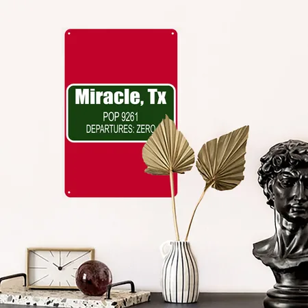 Miracle, Tx Pop 9261 Departures Zero Apparel Red Metal Poster Wall Art Decor Sign
