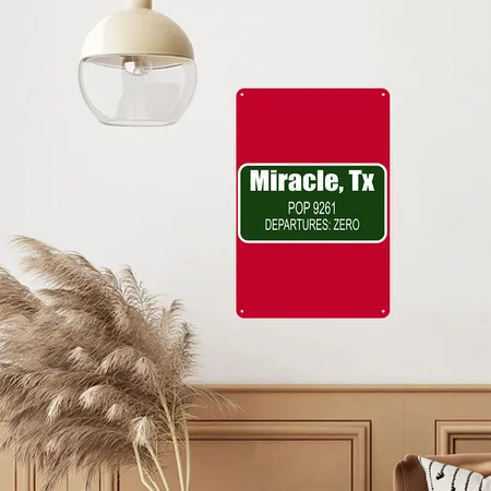 Miracle, Tx Pop 9261 Departures Zero Apparel Red Metal Poster Wall Art Decor Sign