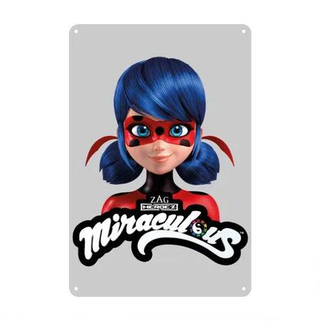 Miraculous Ladybug With Logo Heather Gray Metal Poster Wall Art Decor Sign