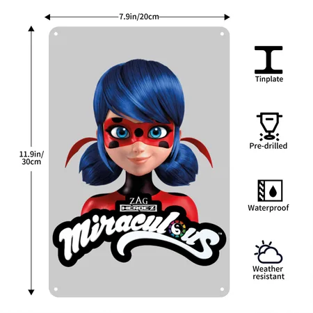 Miraculous Ladybug With Logo Heather Gray Metal Poster Wall Art Decor Sign