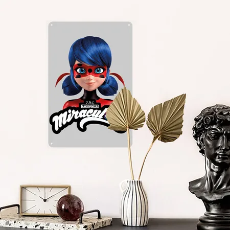 Miraculous Ladybug With Logo Heather Gray Metal Poster Wall Art Decor Sign