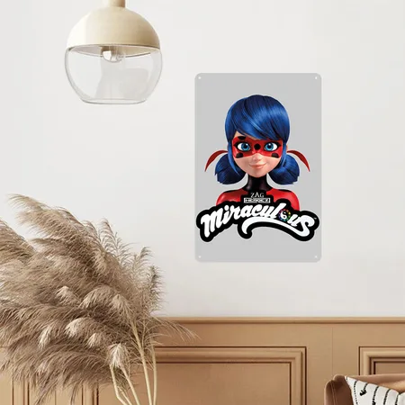 Miraculous Ladybug With Logo Heather Gray Metal Poster Wall Art Decor Sign