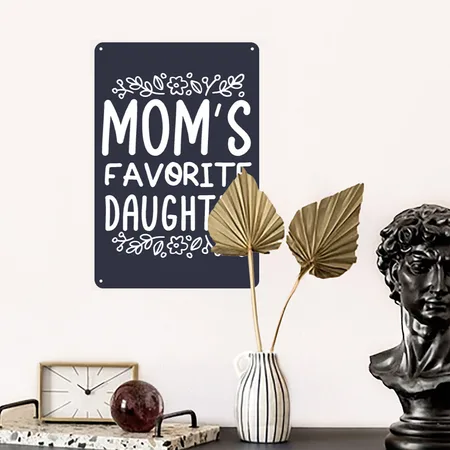 Moms Favorite Funny Daughter Trendy Favorite Child Navy/heather Gray Metal Poster Wall Art Decor Sign