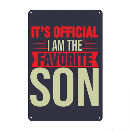 Mom's Or Dad's Favorite Son! I'm The Favorite Son Navy/heather Gray Metal Poster Wall Art Decor Sign