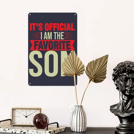 Mom's Or Dad's Favorite Son! I'm The Favorite Son Navy/heather Gray Metal Poster Wall Art Decor Sign