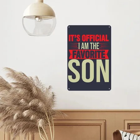 Mom's Or Dad's Favorite Son! I'm The Favorite Son Navy/heather Gray Metal Poster Wall Art Decor Sign