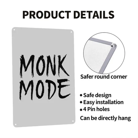 Monk Mode Heather Gray Metal Poster Wall Art Decor Sign