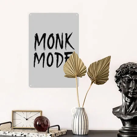 Monk Mode Heather Gray Metal Poster Wall Art Decor Sign