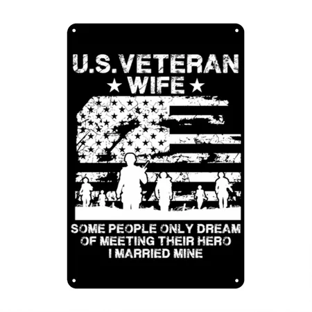 Mother's Day Us Veteran Wife Gift Black Metal Poster Wall Art Decor Sign