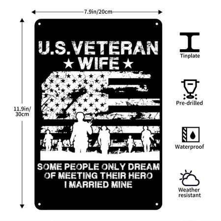 Mother's Day Us Veteran Wife Gift Black Metal Poster Wall Art Decor Sign