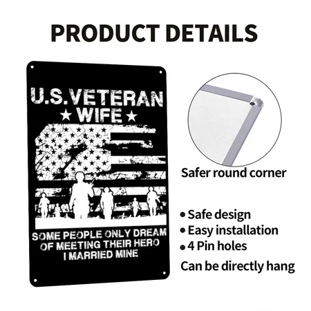 Mother's Day Us Veteran Wife Gift Black Metal Poster Wall Art Decor Sign