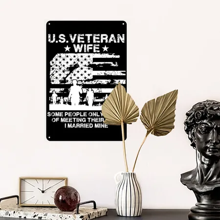 Mother's Day Us Veteran Wife Gift Black Metal Poster Wall Art Decor Sign