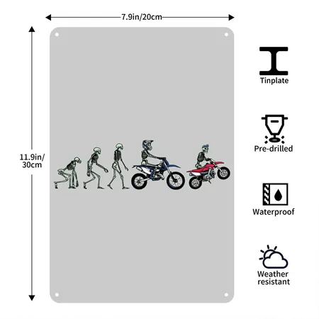 Motocross Evolution Heather Gray Metal Poster Wall Art Decor Sign