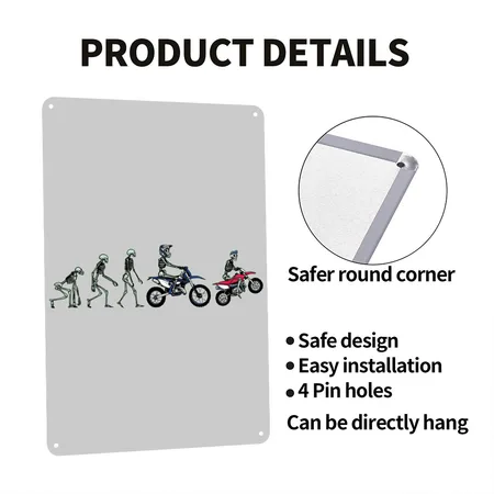 Motocross Evolution Heather Gray Metal Poster Wall Art Decor Sign