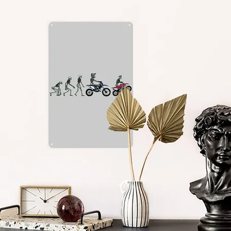 Motocross Evolution Heather Gray Metal Poster Wall Art Decor Sign