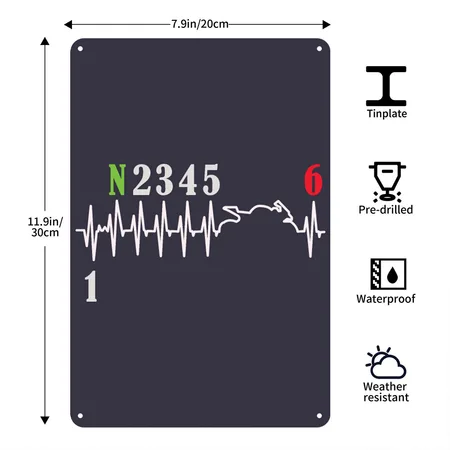 Motorcycle Gear Shift Heartbeat Biker Midnight Navy Metal Poster Wall Art Decor Sign