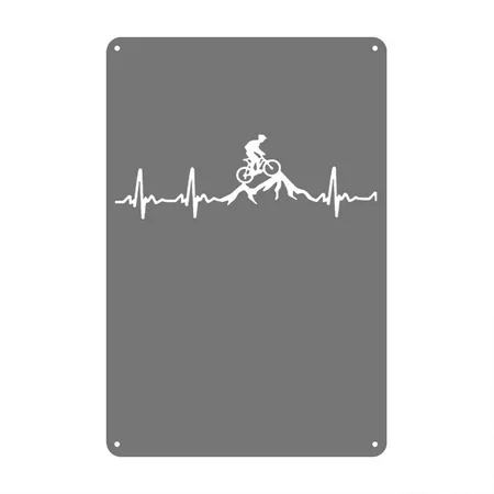 Mountain Bike Heartbeat Charcoal Metal Poster Wall Art Decor Sign