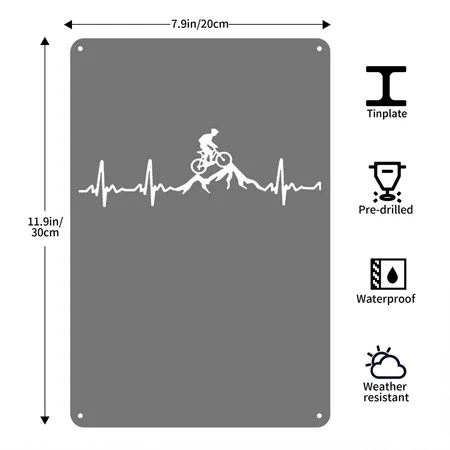 Mountain Bike Heartbeat Charcoal Metal Poster Wall Art Decor Sign